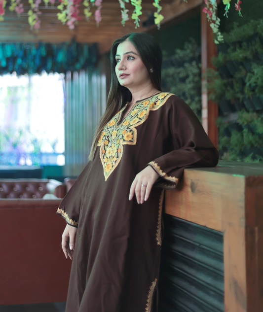 Richly Crafted Dark Brown Pheran