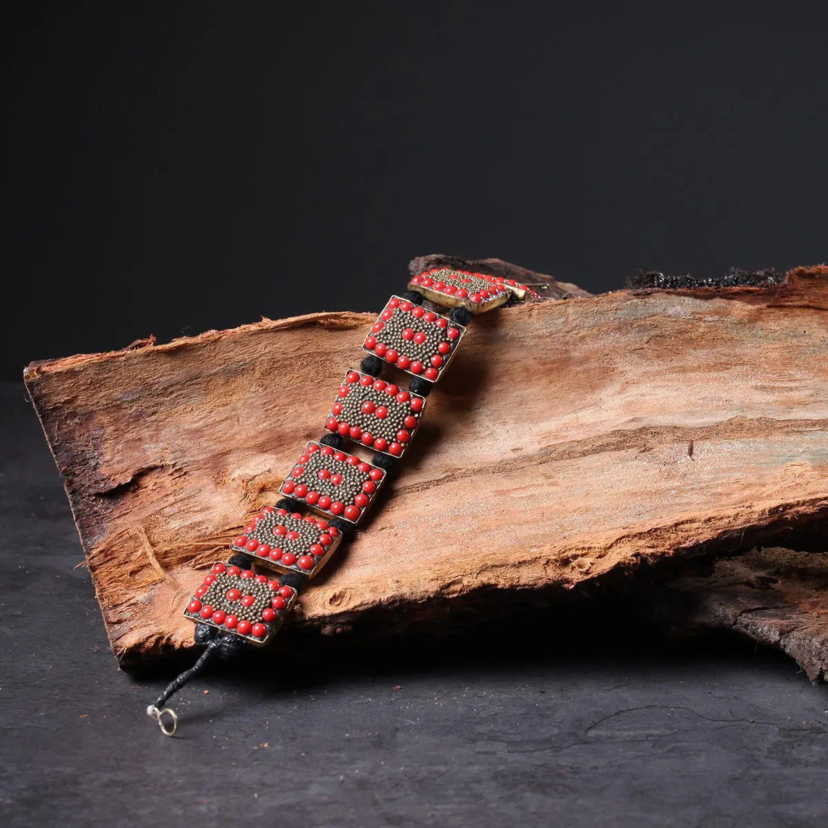 Red Rectangular Handmade Stoned Bracelet