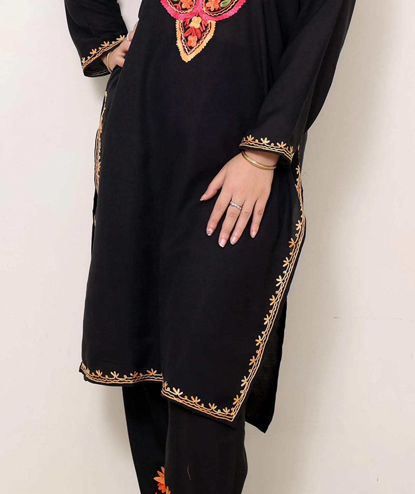 Pasley Design Aari Embroidered Black Cotton Co ord set