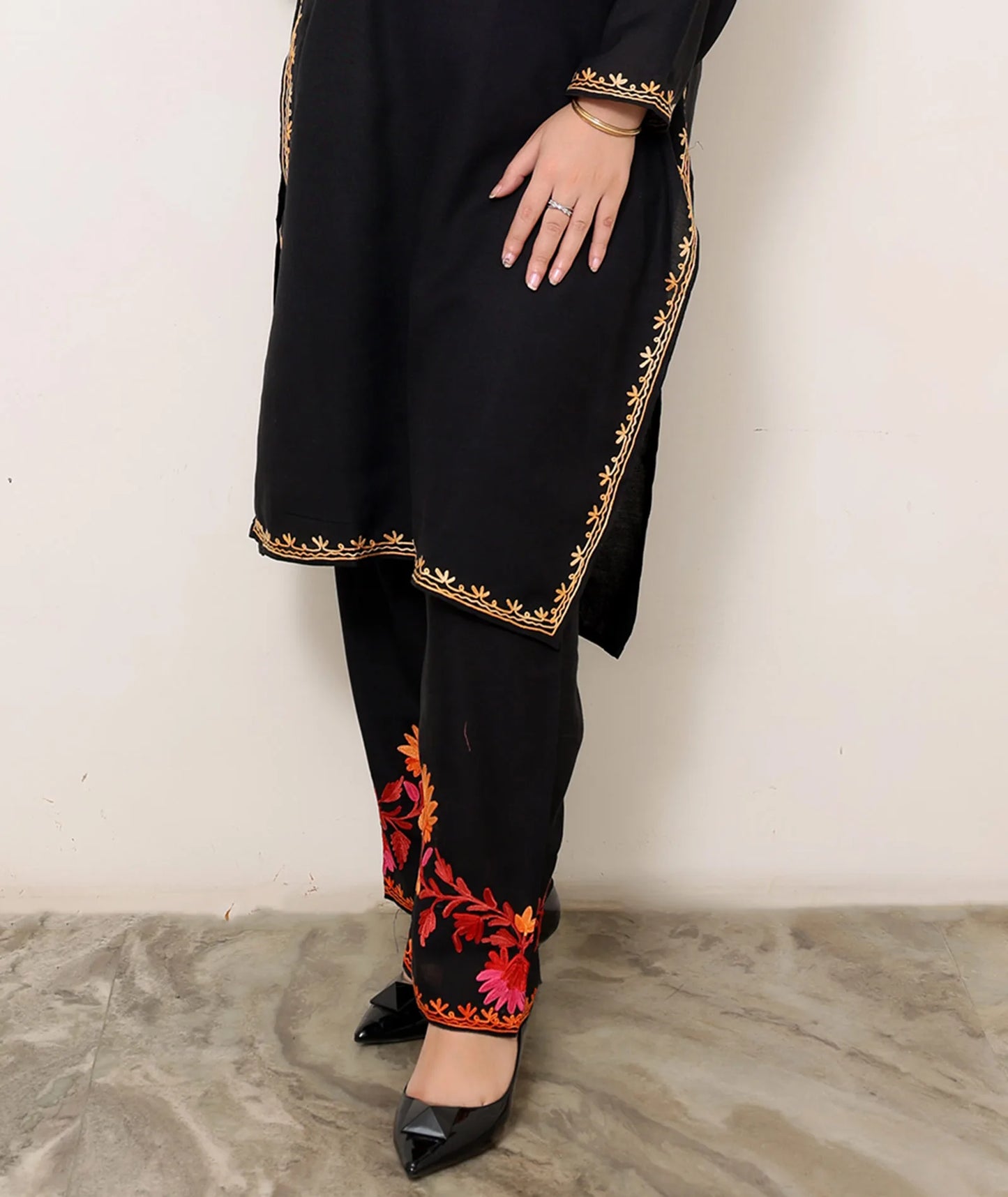 Pasley Design Aari Embroidered Black Cotton Co ord set