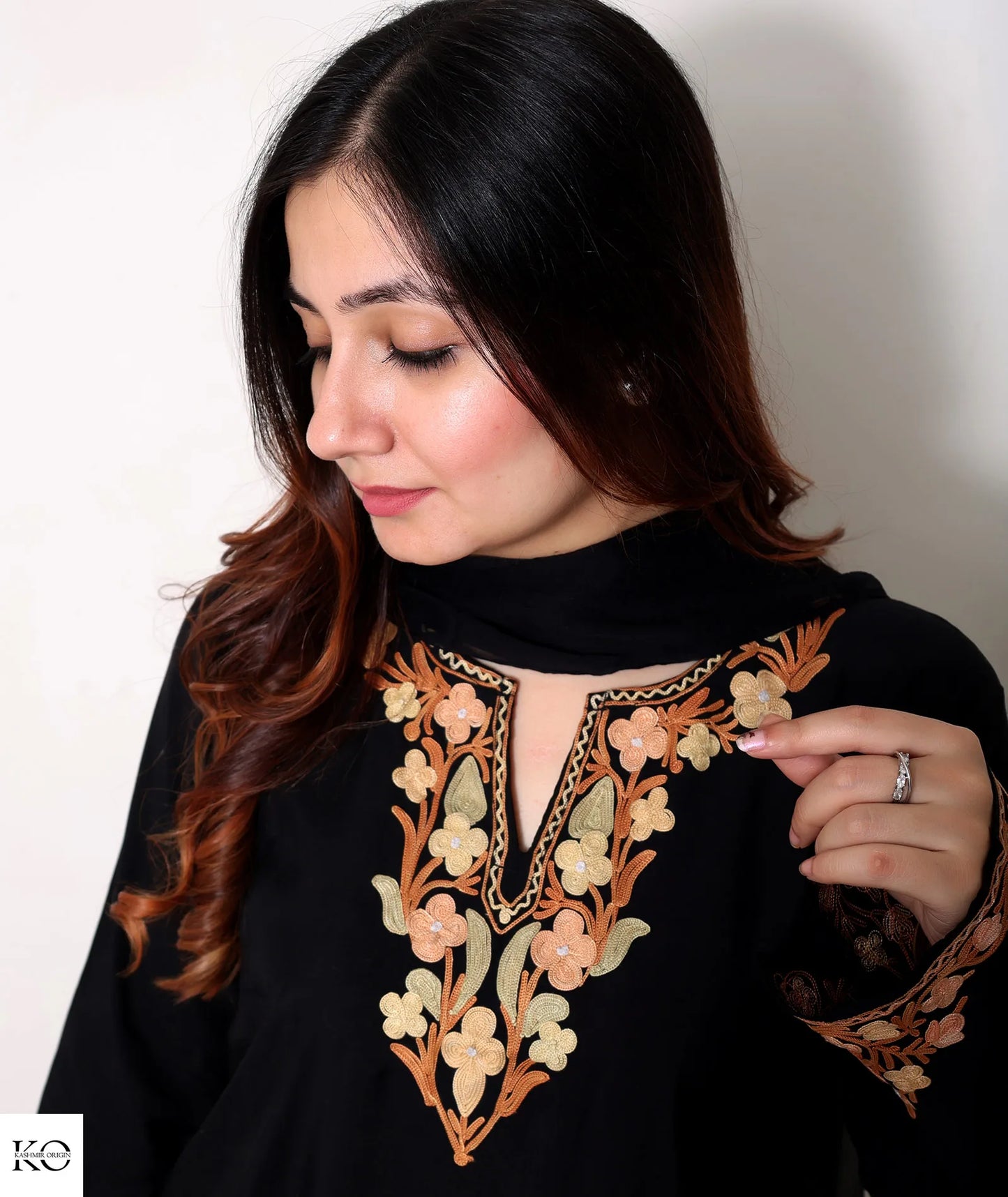 Black Silk Crepe Embroidered Border Design Suit With Dupatta