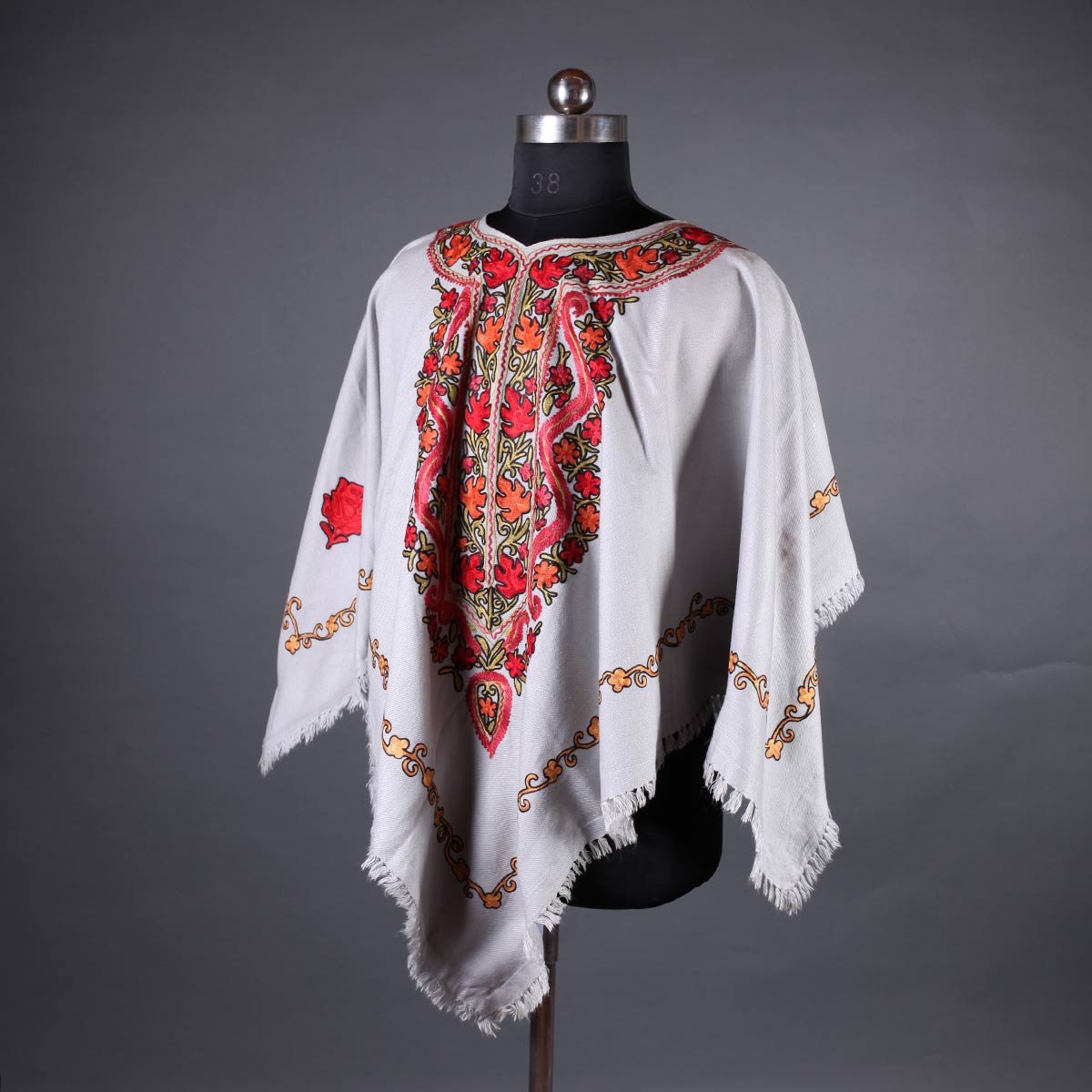 Grey BaseChinar Design Poncho with Aari  Embroidery