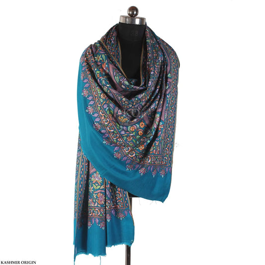 Blue window Design  Sozni Embroidered Cashmere Pashmina Jamawar Shawl