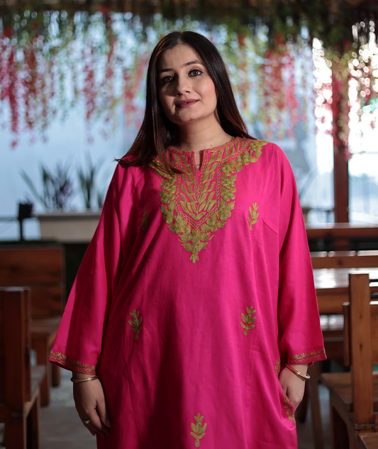 Rani Pink Aari Embroidered Pheran