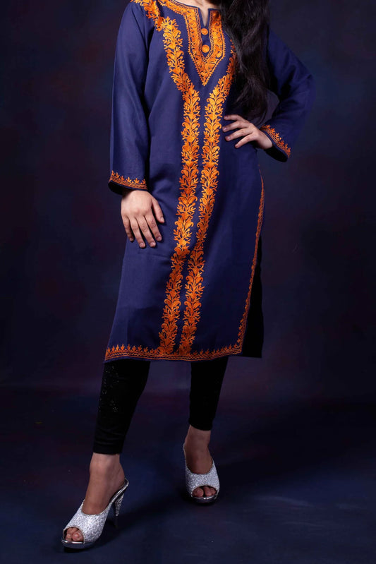 Navy Blue Aari Embroidered Kurti