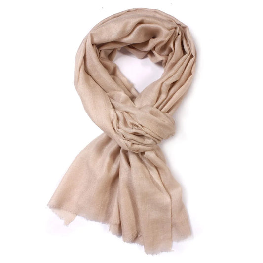 Natural White Solid Cashmere Pashmina Stole