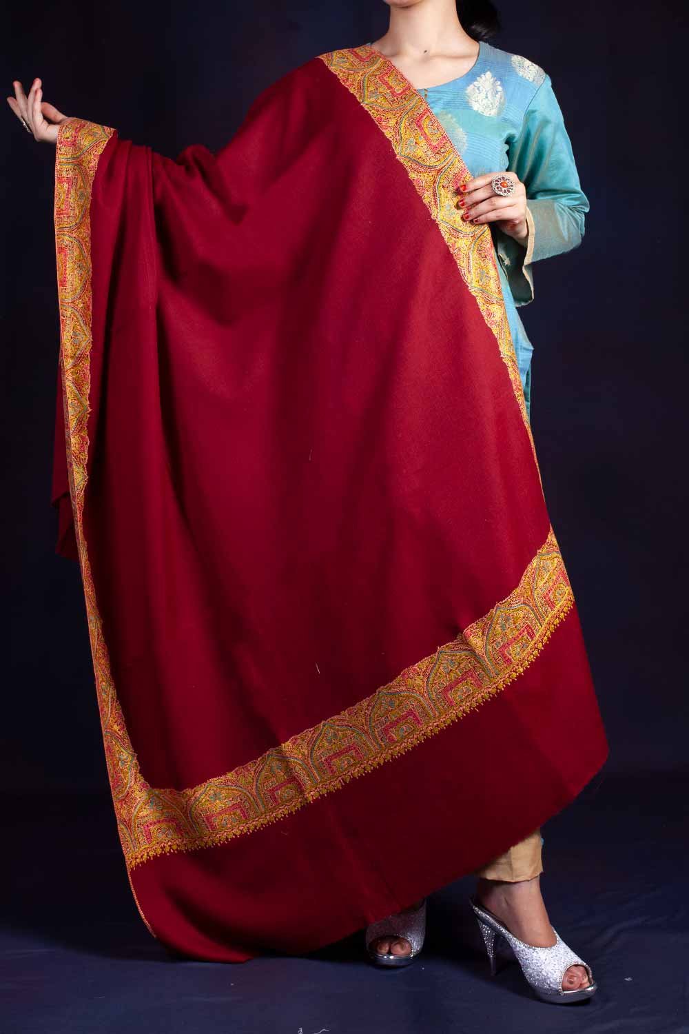 Maroon Dhoor Daar Sozni Embroidered Shawl