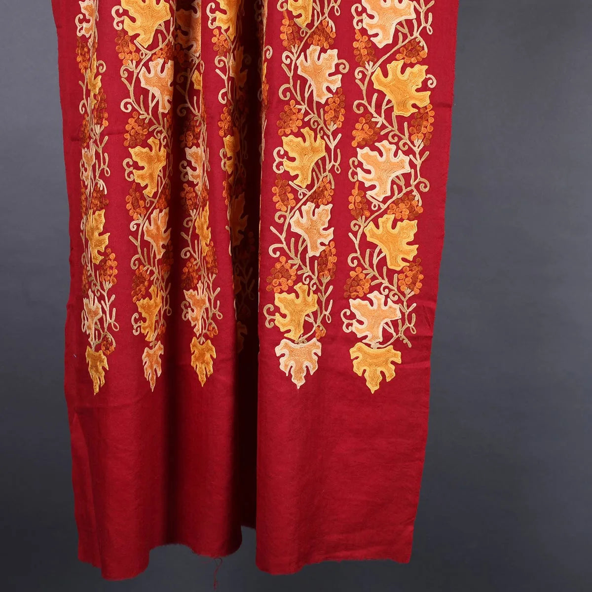 Maroon Base Chinar Design<br>  Embroidered Woolen Stole