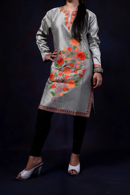 Sliver Aari Embroidered Kurti