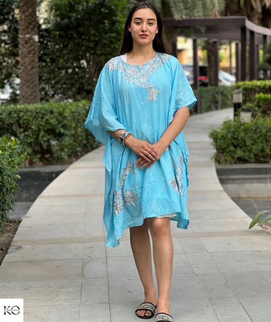 Sea Green Embroidered Short Cotton Kaftan