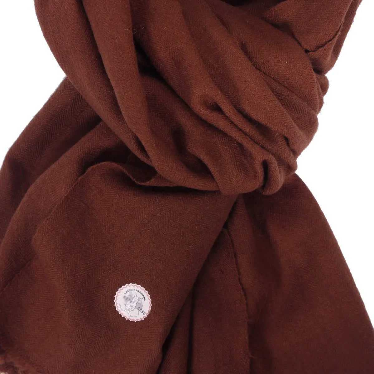 GI CERTIFIED  BROWN SOLID CASHMERE PASHMINA SHAWL