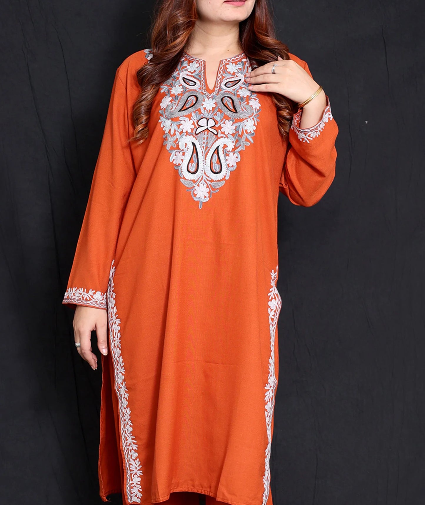 Pasley Design Aari Embroidered Rust Cotton Co ord Set |Full Suit