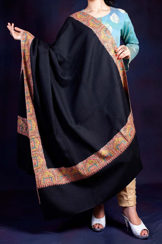 Black Dhoor Daar Sozni Embroidered Shawl