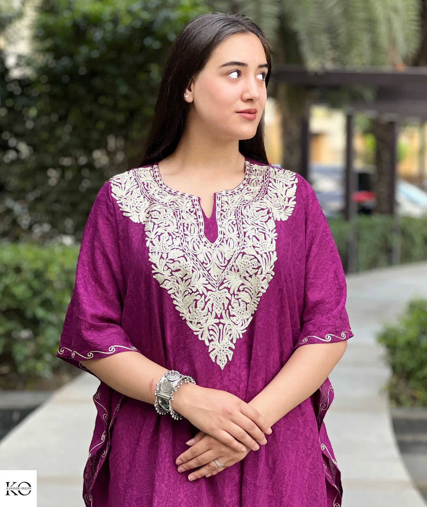 Deep Purple Zari Embroidered kaftan