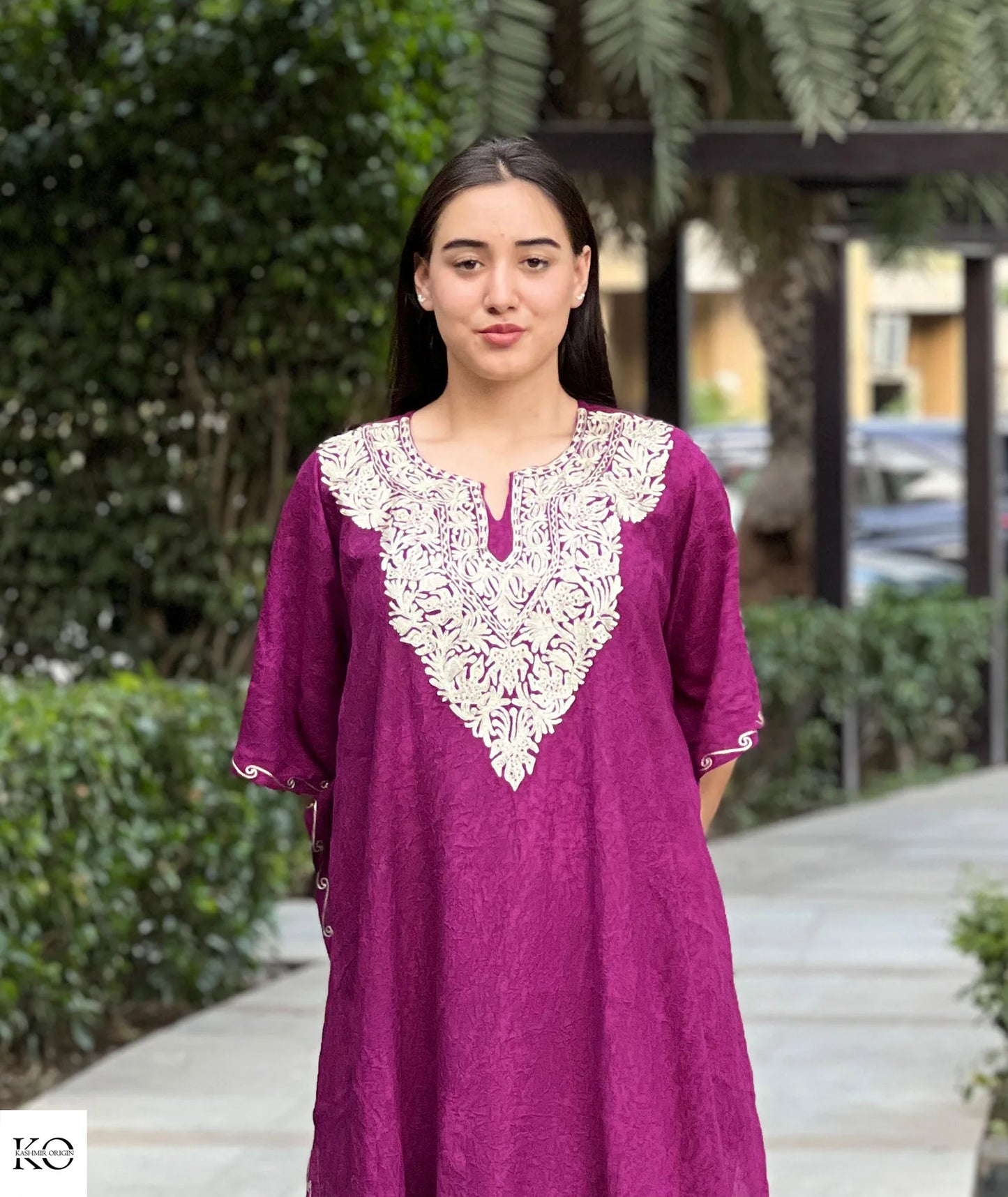 Deep Purple Zari Embroidered kaftan