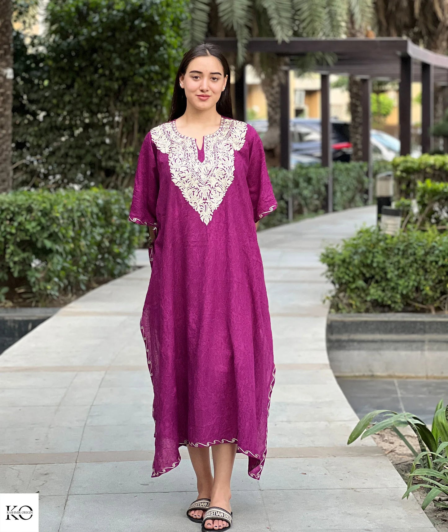 Deep Purple Zari Embroidered kaftan