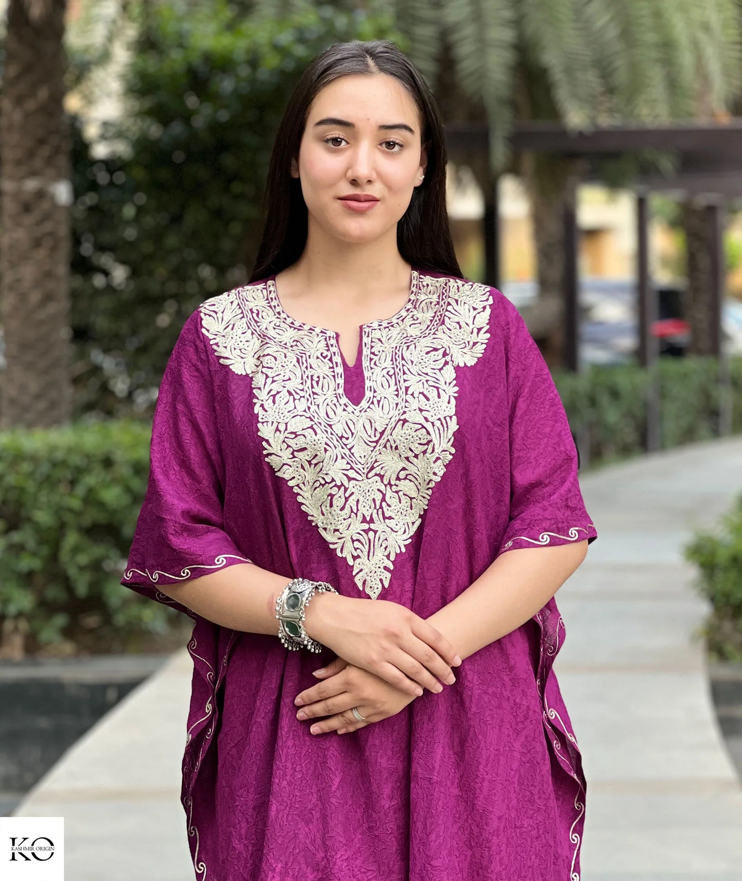 Deep Purple Zari Embroidered kaftan