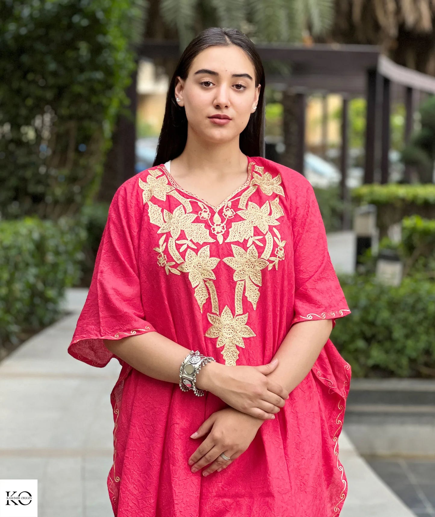 Magenta With Golden Zari Embroidered Short Kaftan