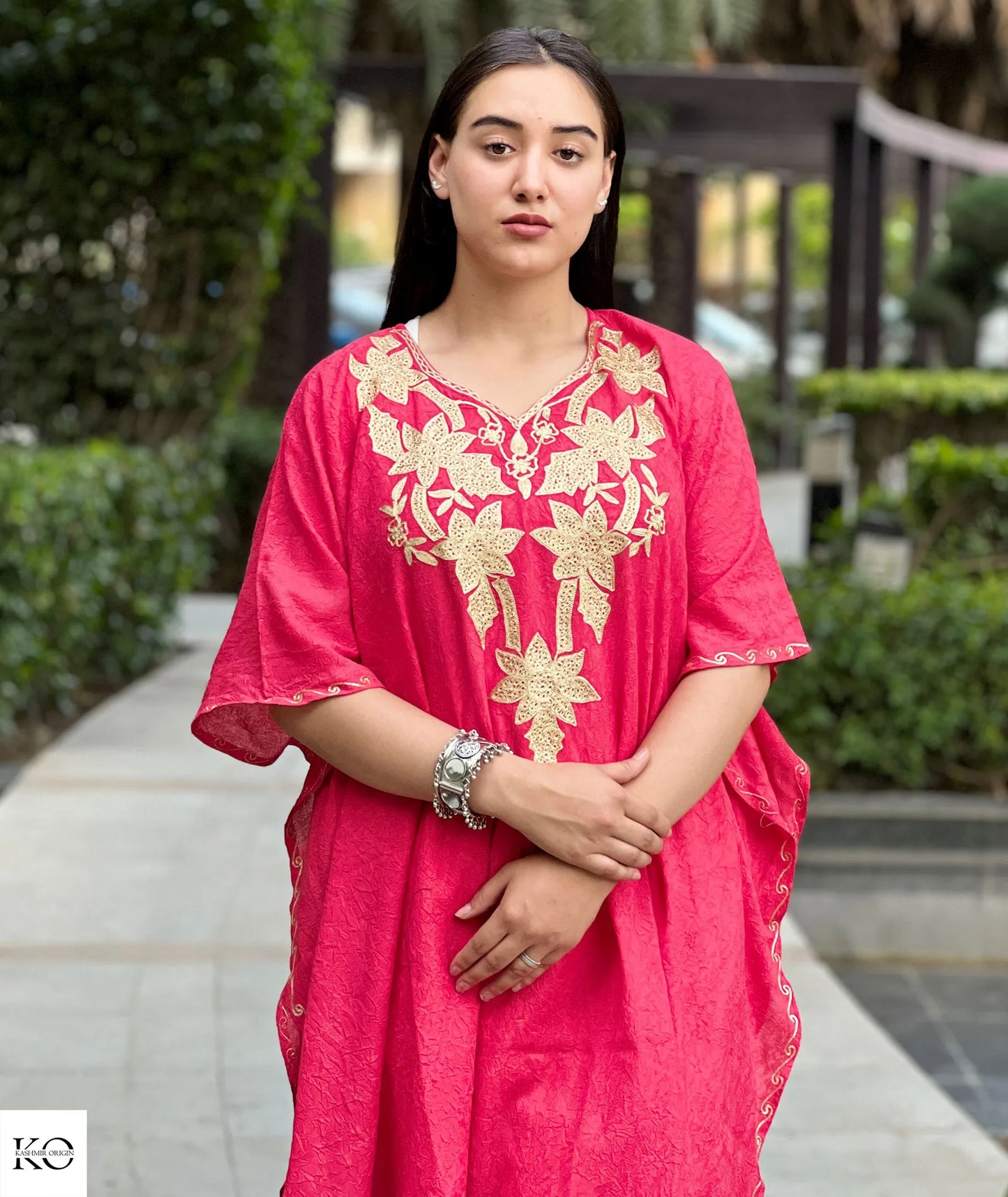 Magenta With Golden Zari Embroidered Short Kaftan