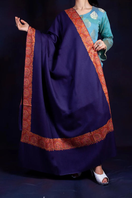 Navy Blue Dhoor Daar Sozni Embroidered Shawl