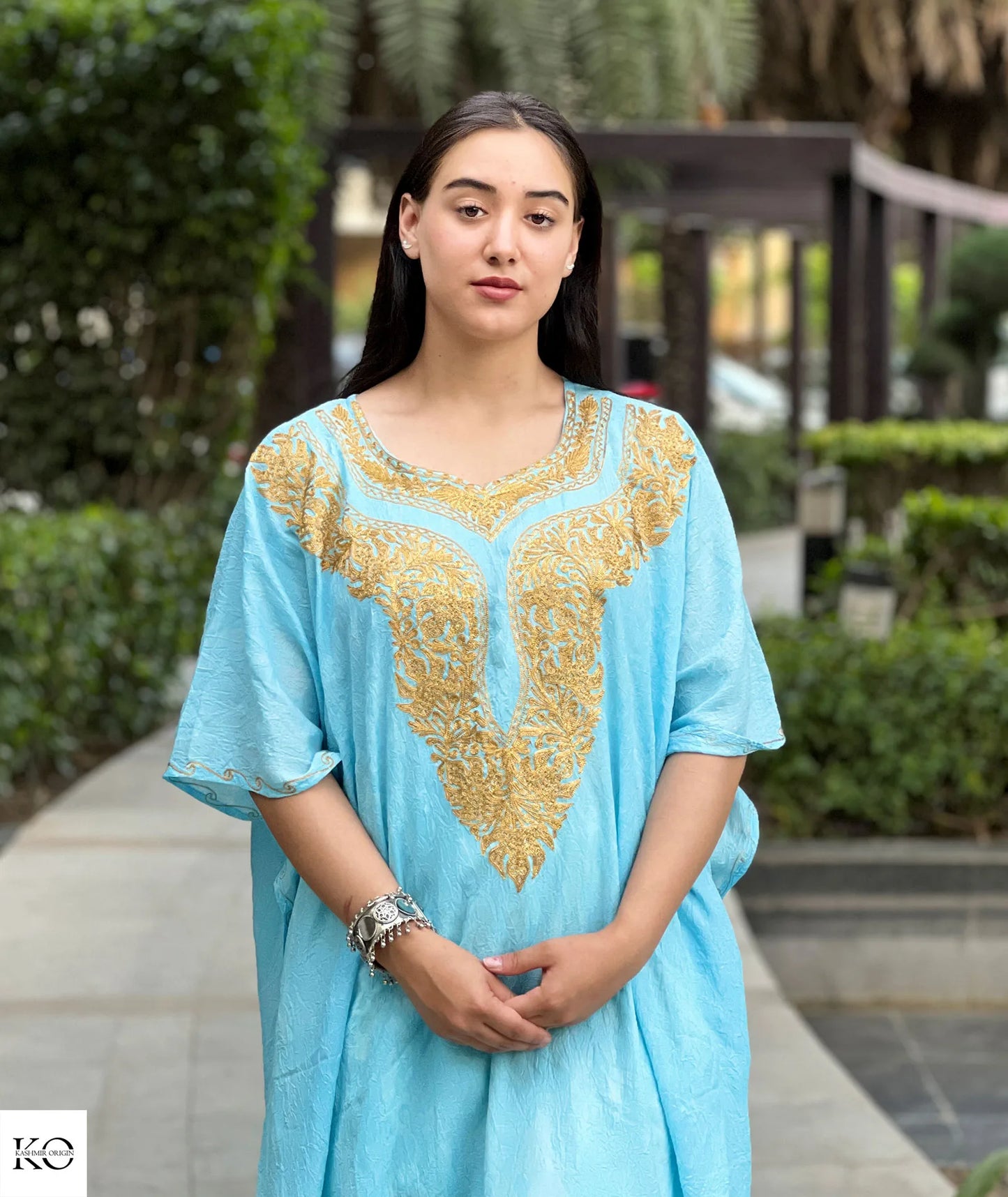 Sea Green With Golden Zari Embroidered Kaftan