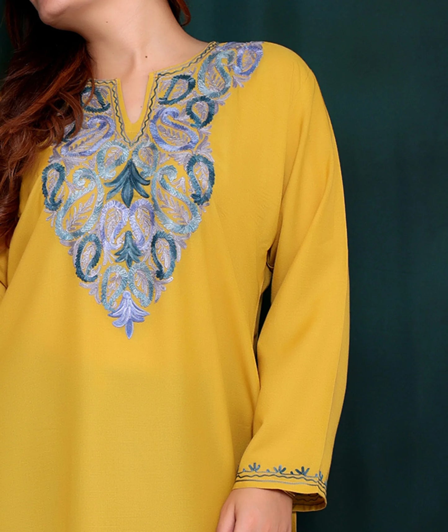 Yellow base Pasley Embroidered Cotton Kurti