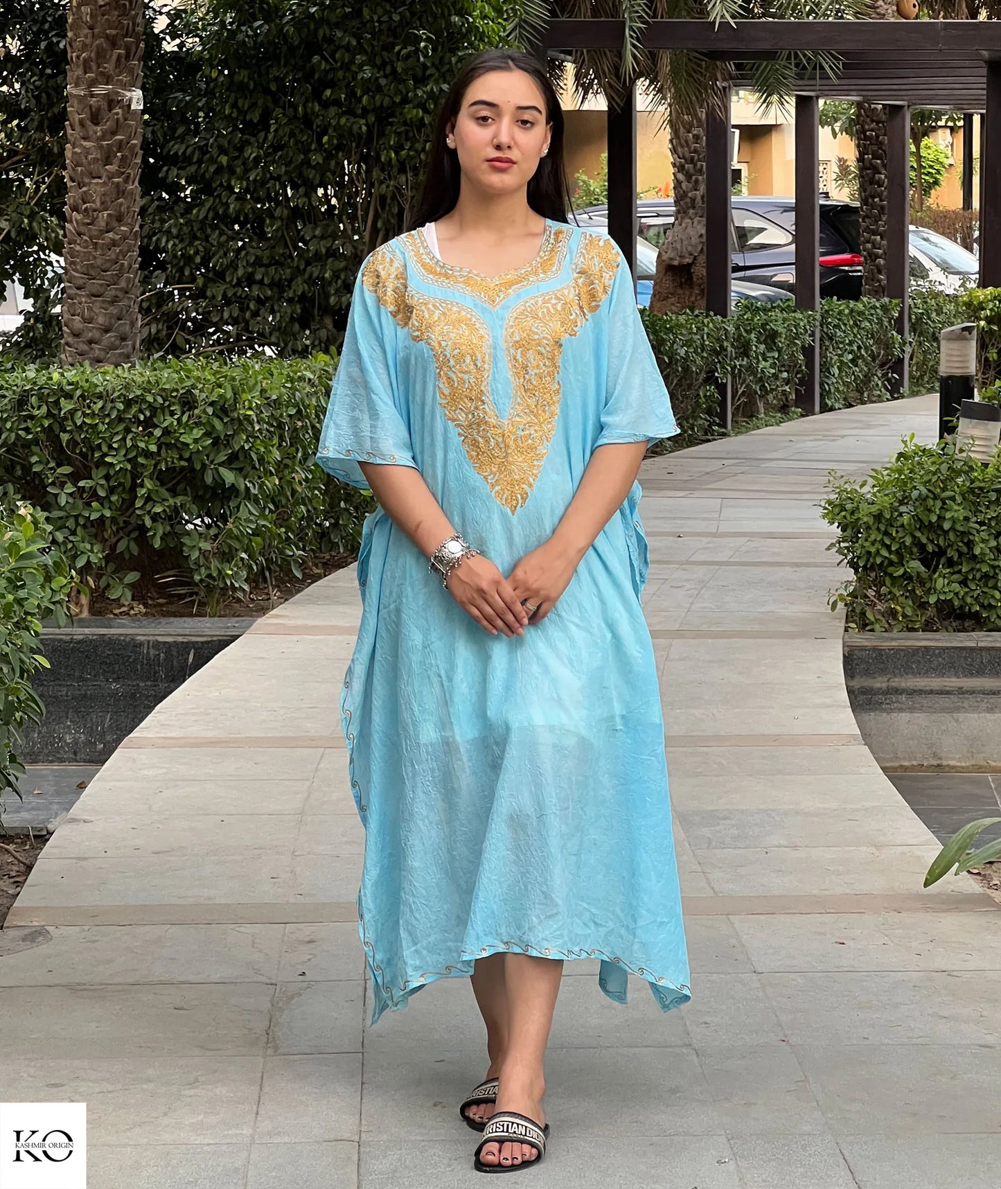 Sea Green With Golden Zari Embroidered Kaftan