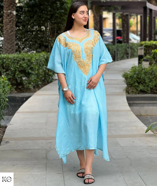 Sea Green With Golden Zari Embroidered Kaftan