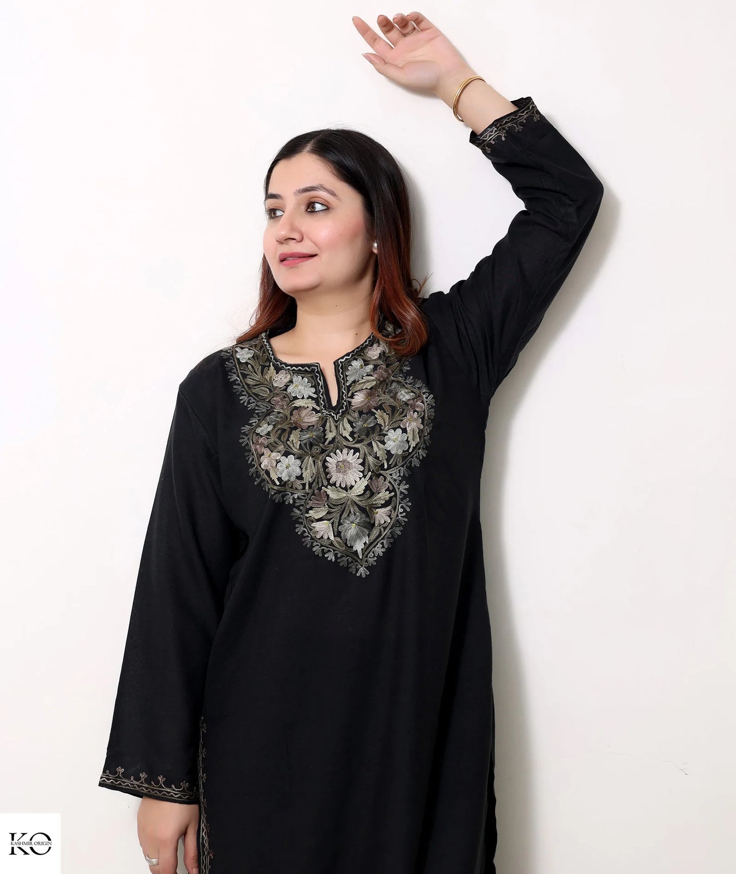 Black base Elegant Design Embroidered Cotton Kurti