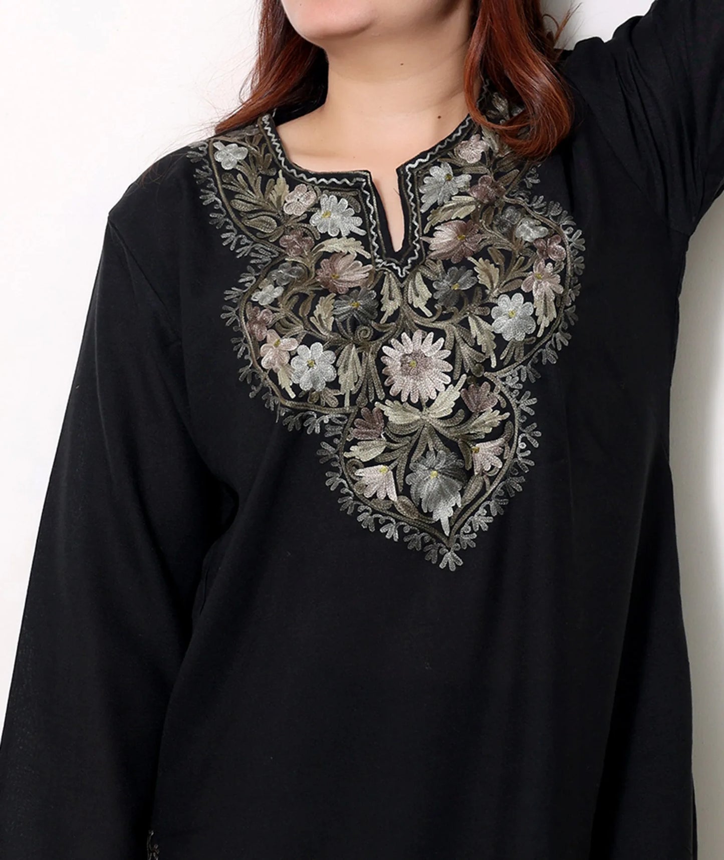 Black base Elegant Design Embroidered Cotton Kurti