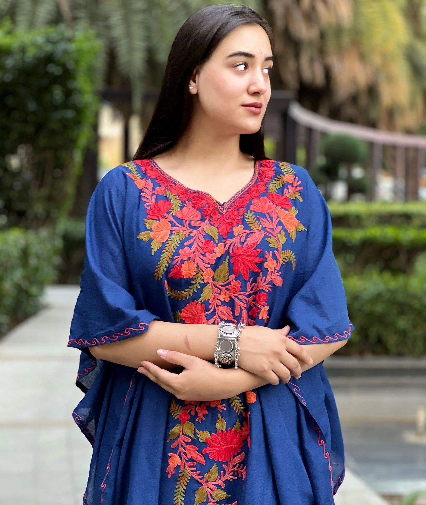 Indigo Blue Embroidered Short Kaftan