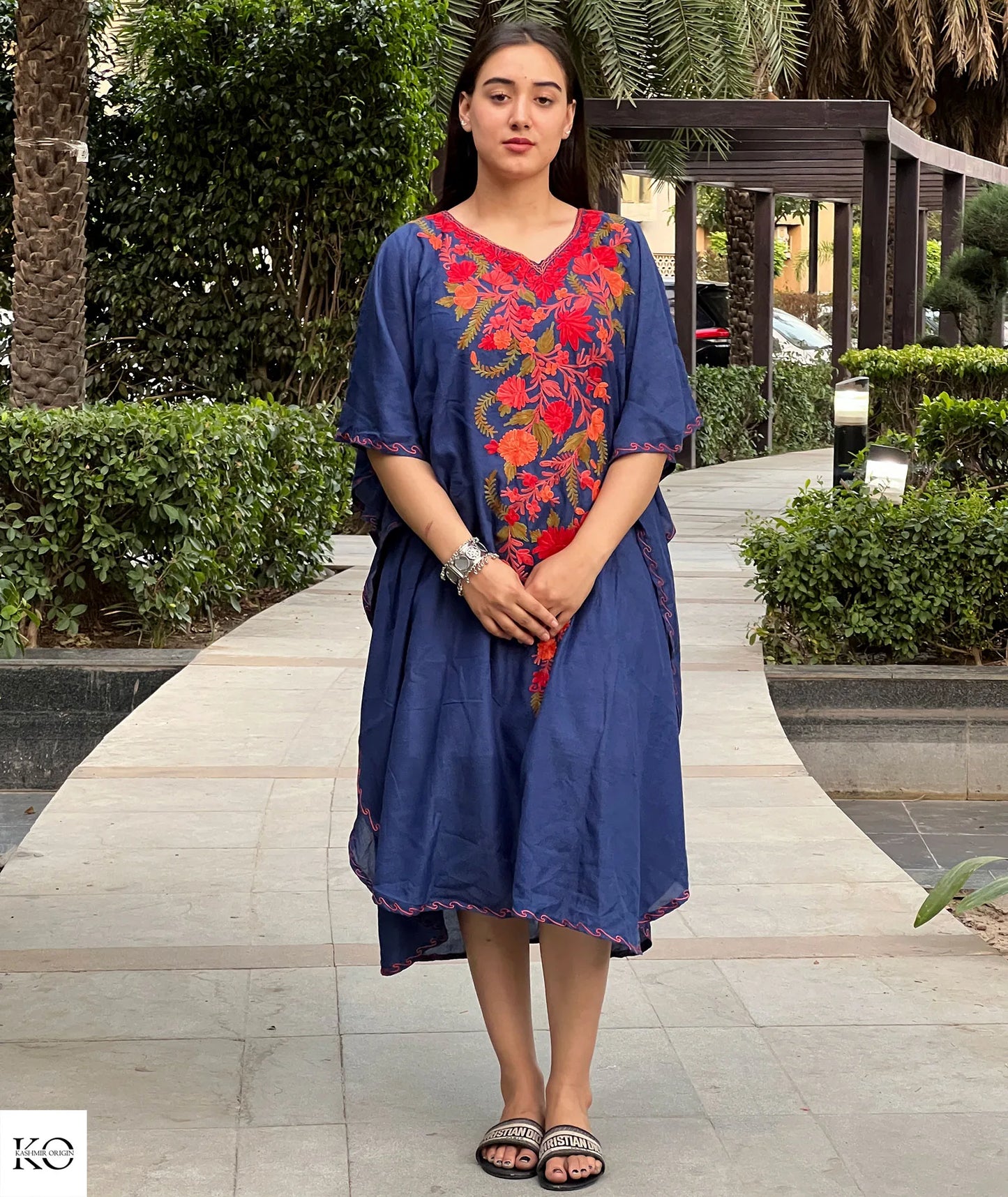 Indigo Blue Embroidered Short Kaftan