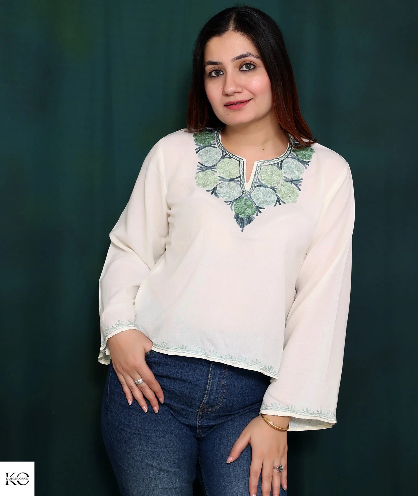 White Embroidered Cotton Short Kurti