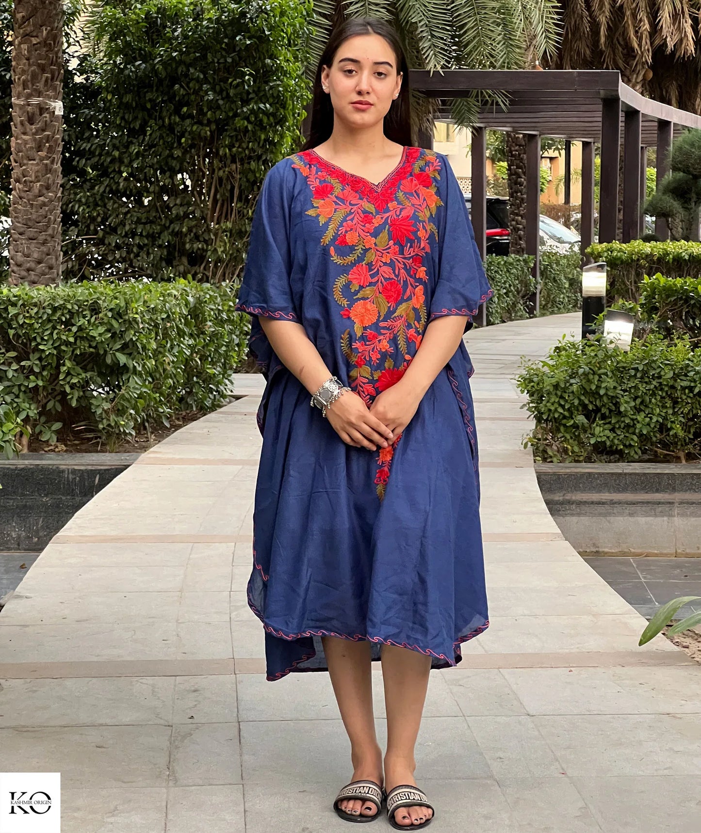 Indigo Blue Embroidered Short Kaftan