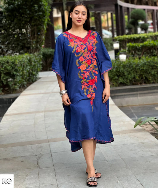 Indigo Blue Embroidered Short Kaftan