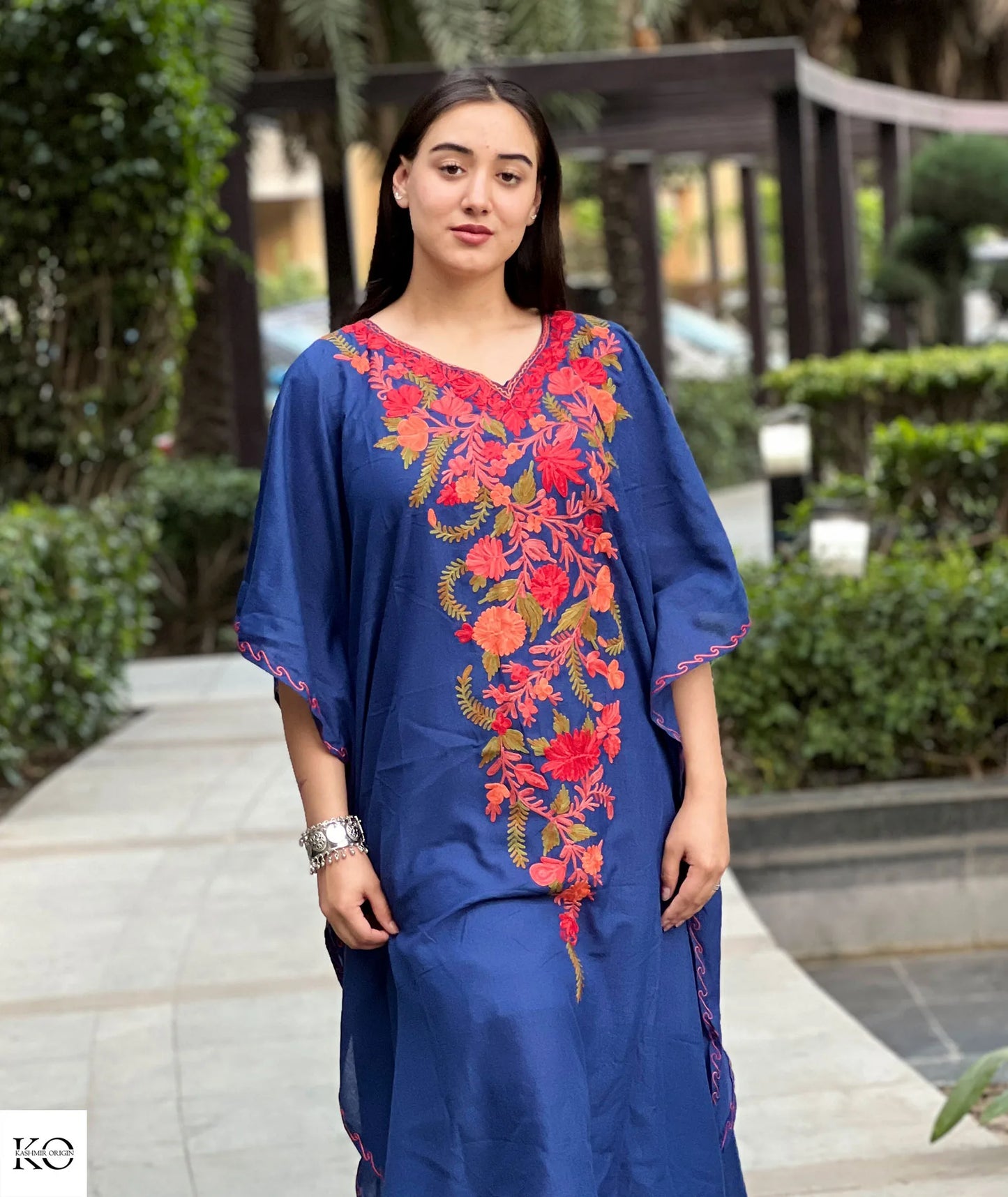 Indigo Blue Embroidered Short Kaftan