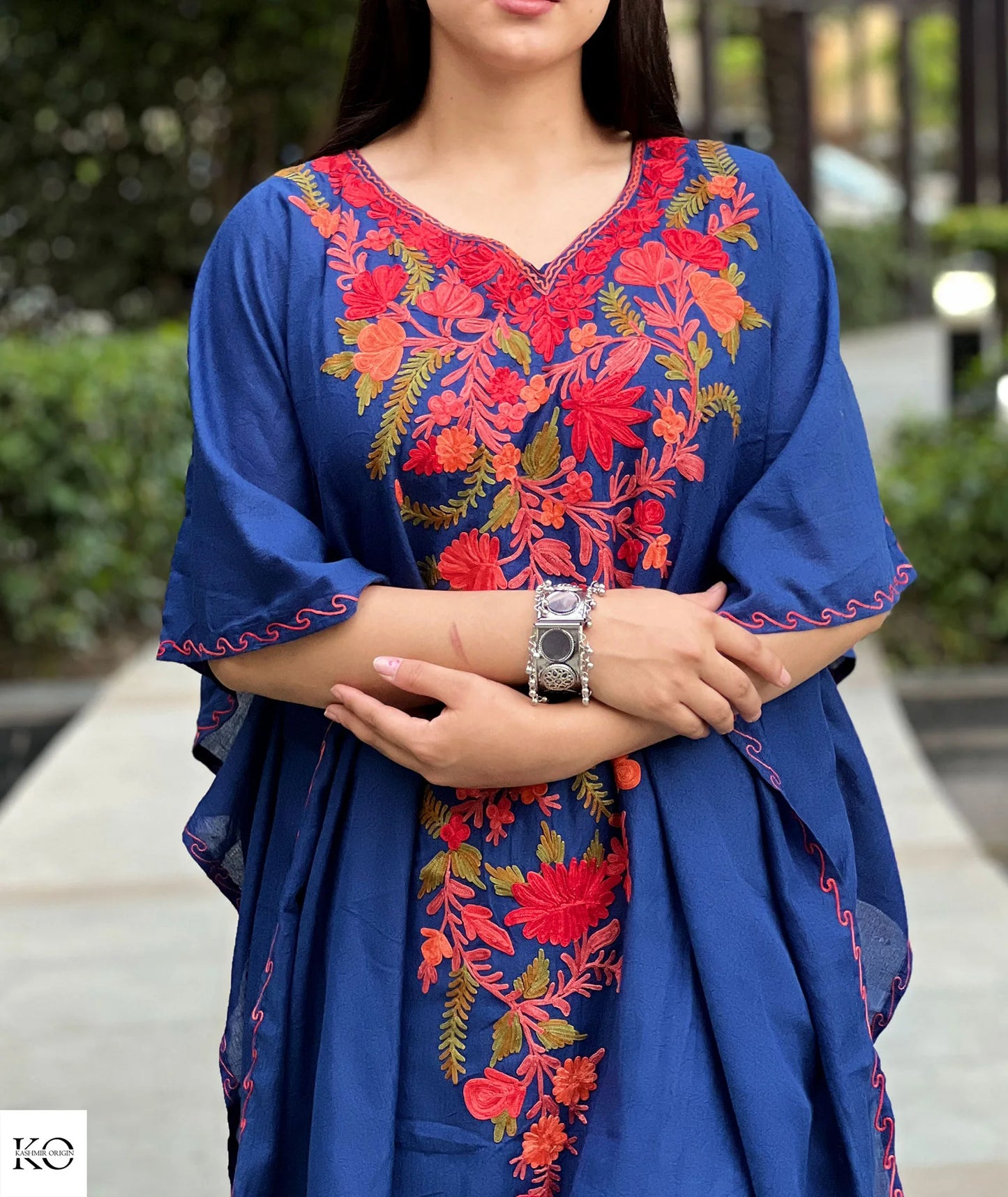 Indigo Blue Embroidered Short Kaftan