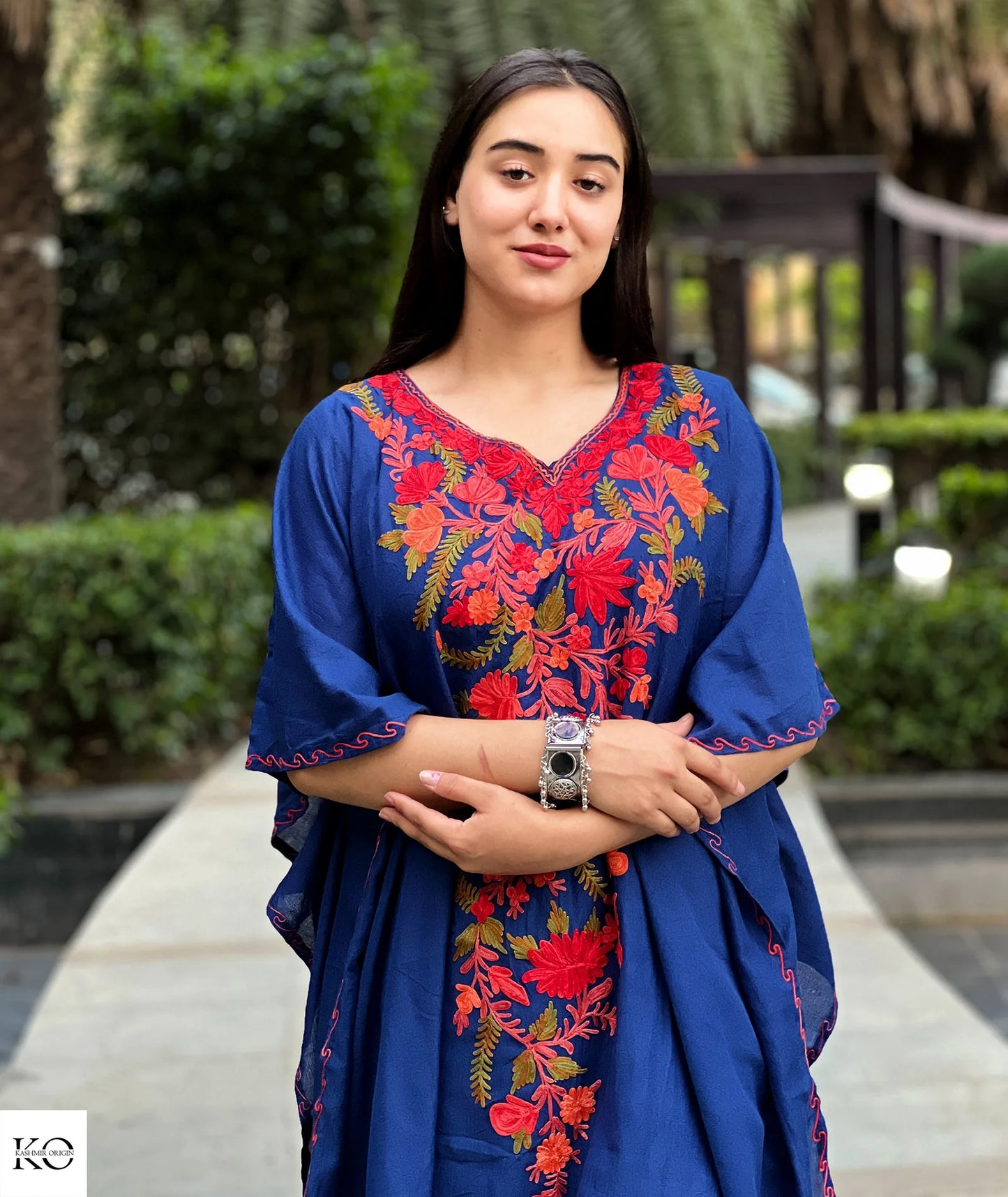 Indigo Blue Embroidered Short Kaftan