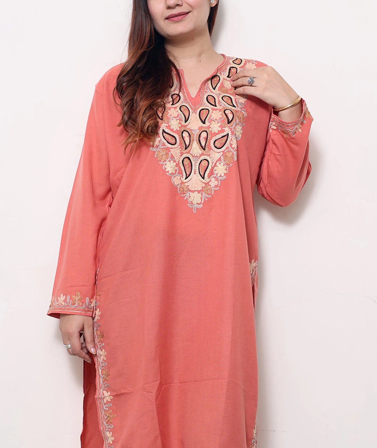 Pink Base Embroidered Pasley Cotton Kurti