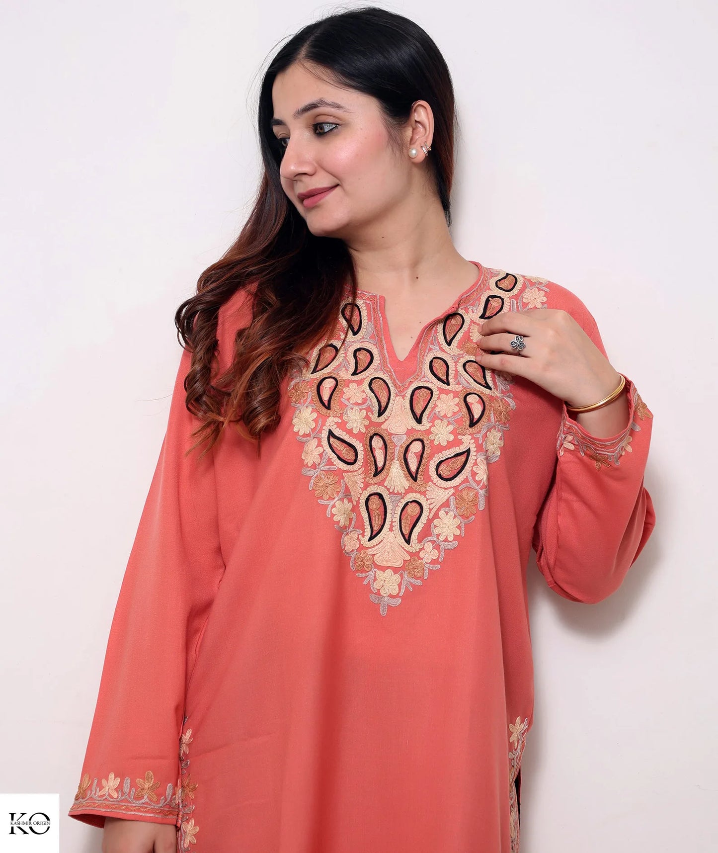 Pink Base Embroidered Pasley Cotton Kurti