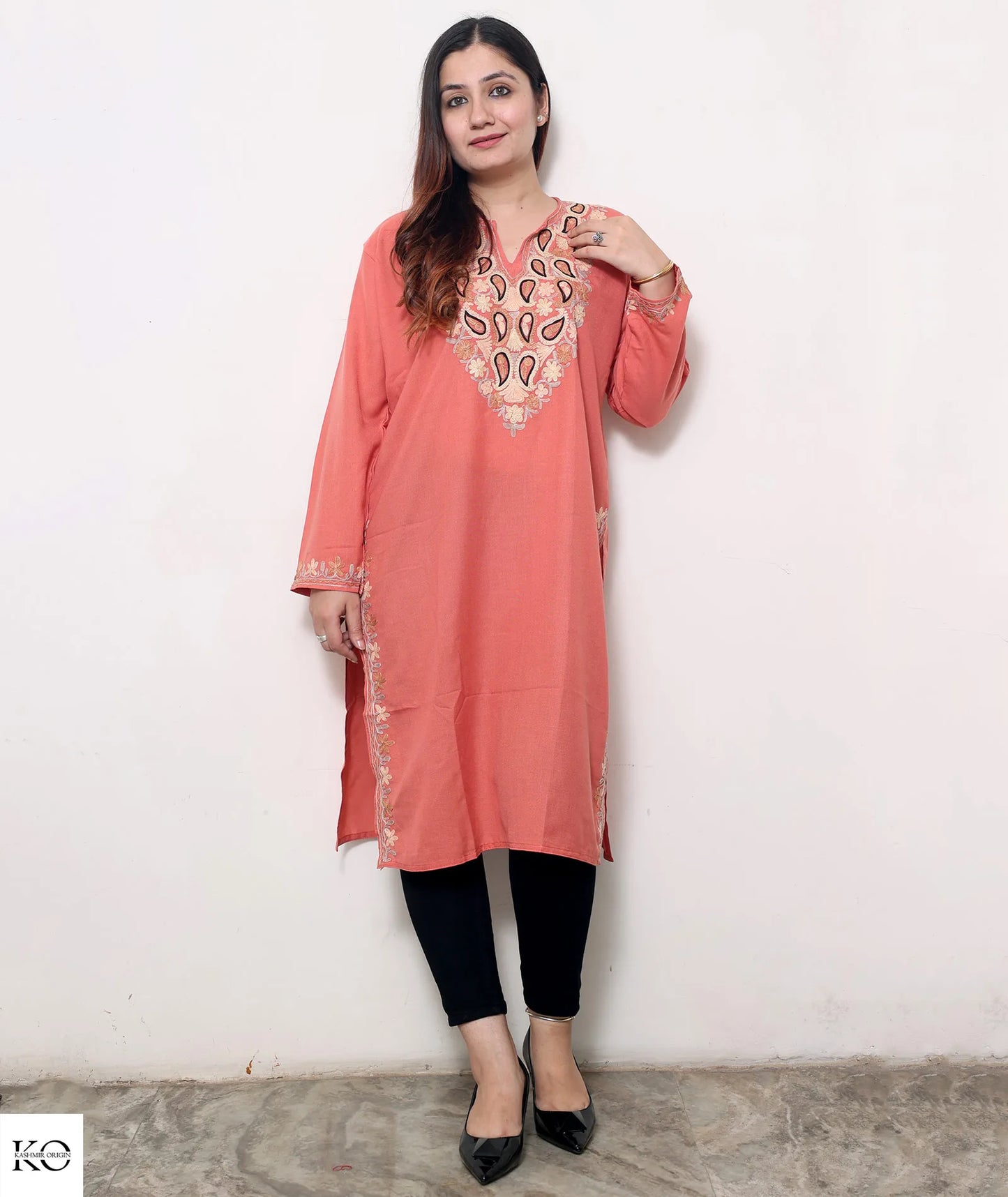 Pink Base Embroidered Pasley Cotton Kurti