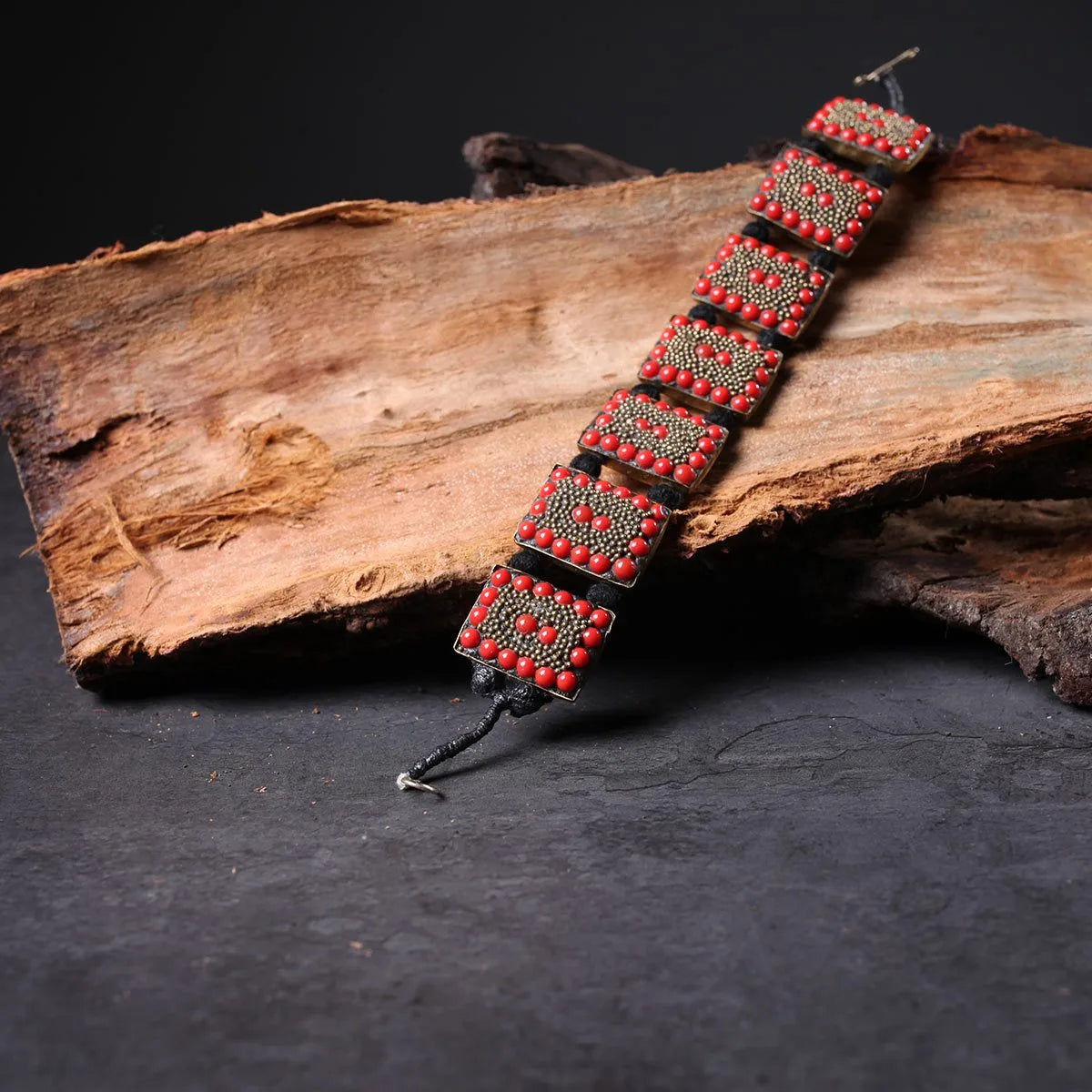 Red Rectangular Handmade Stoned Bracelet