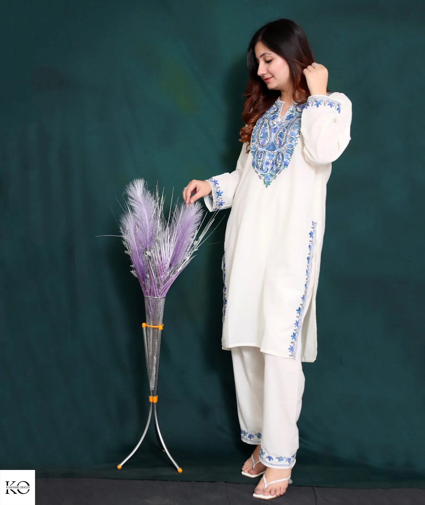 Pasley Design Aari Embroidered white Cotton Co ord Set