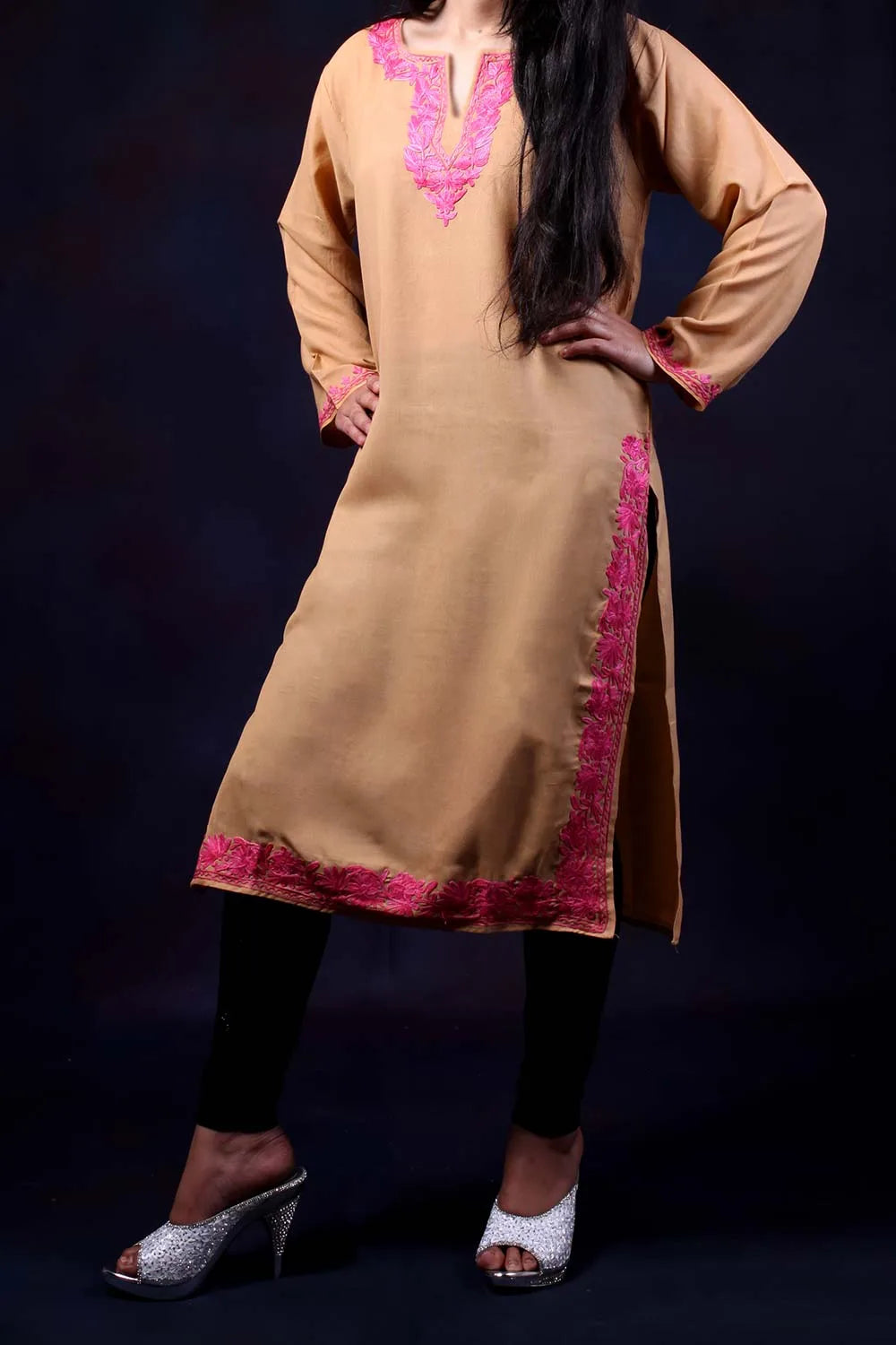 Skin Tone Aari Embroidered Kurti