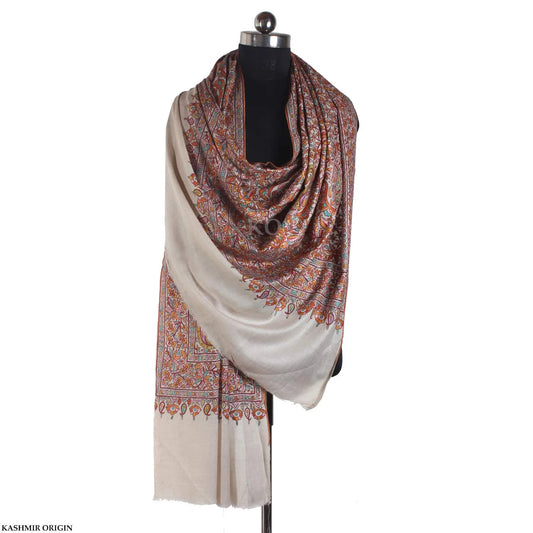 Creme base   Sozni Embroidered Cashmere Pashmina Jamawar Shawl