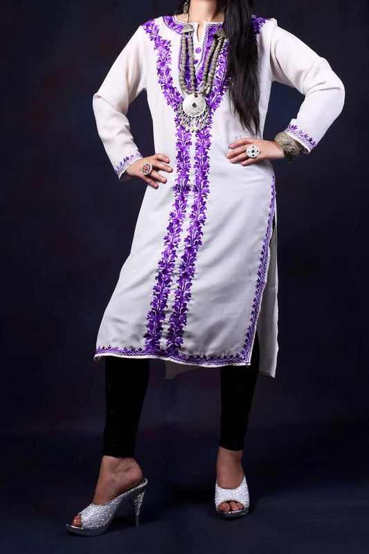 White Aari Embroidered Kurti