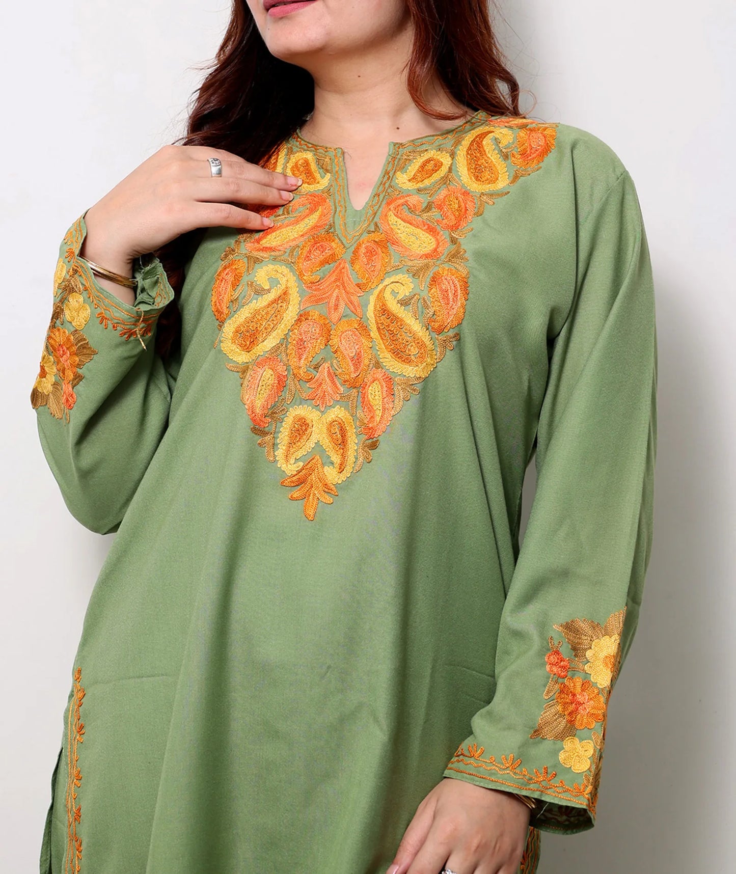 Green Base Aari Embroidered Cotton Co ord Set