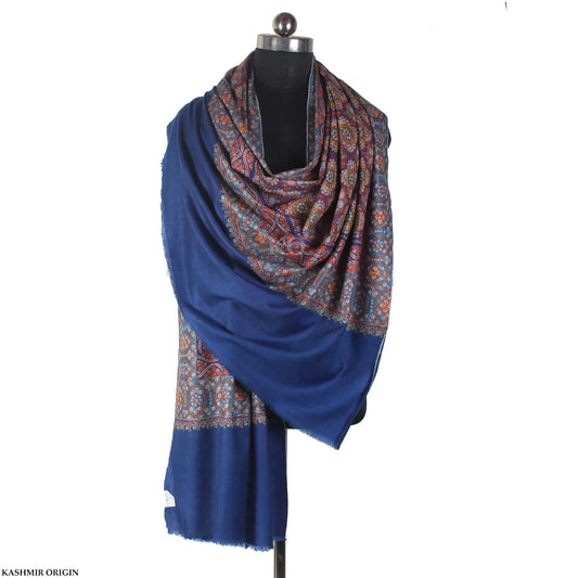 Blue Abastract Design  Sozni Embroidered Cashmere Pashmina Jamawar Shawl