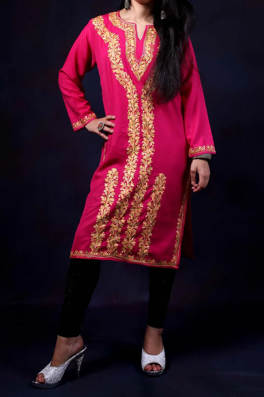 Pink Aari Embroidered Kurti