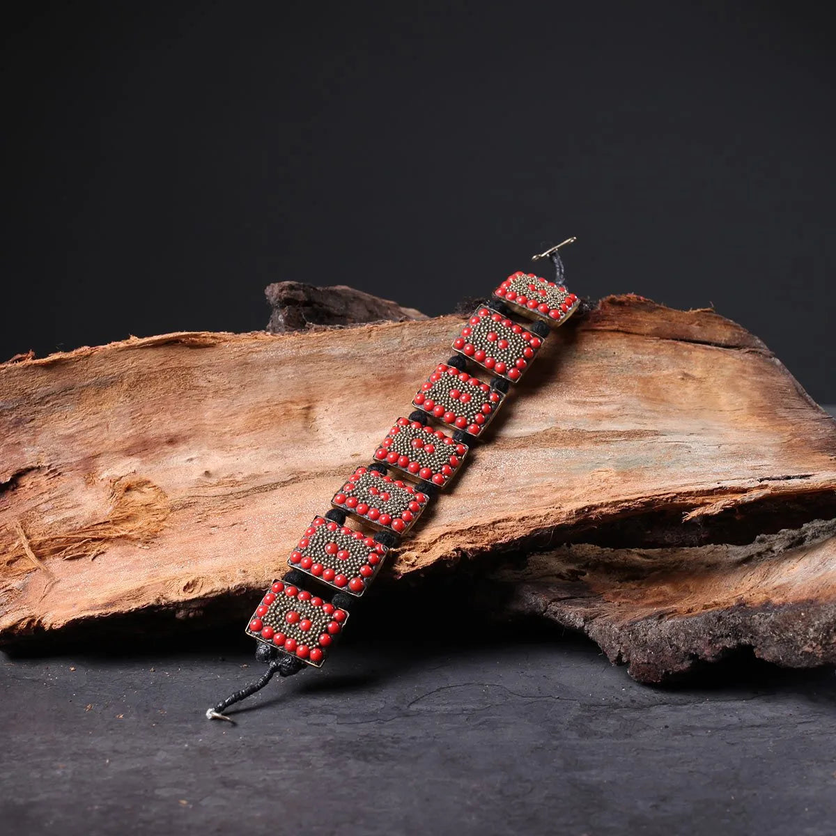 Red Rectangular Handmade Stoned Bracelet